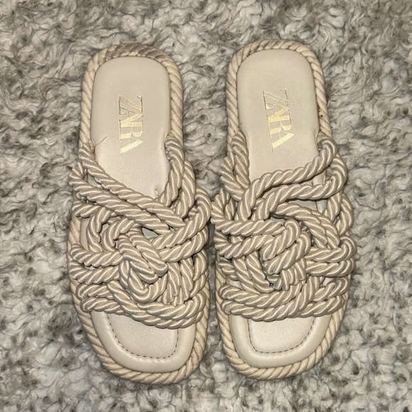ZARA Beige Rope Knotted Slide Sandals Size 36 (5.5-6) - Picture 4 of 5